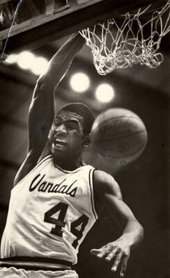 Steve Adams (44) slam dunking.