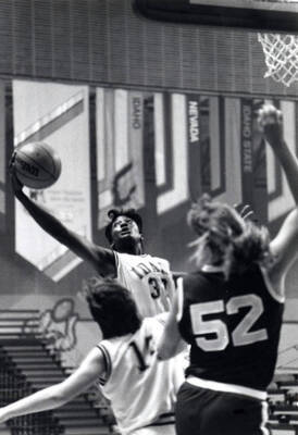 Idaho's Sabrina Dial goes up for a rebound in the Kibbie Dome.