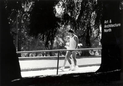 Students walk by Art & Architecture North.