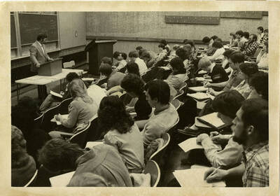 Students sitting in a classroom listening to Randy Byers lecture.