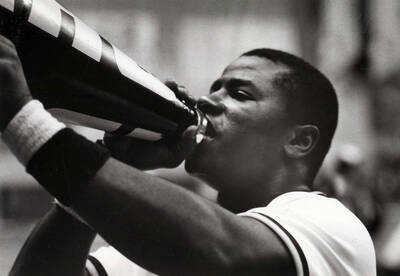 Man speaking through megaphone.