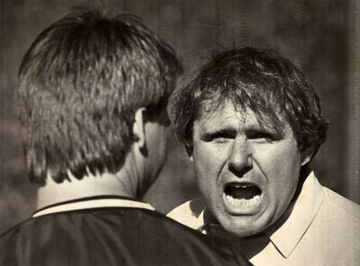 Idaho football coach Keith Gilbertson yells instructions.