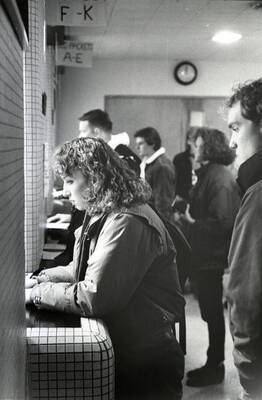 Students in line to register for their classes.