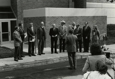 Administrators, faculty, and donors at the dedication of the Life Science Building addition.