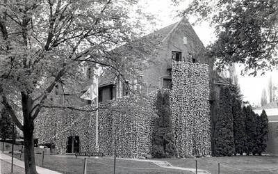 Alpha Tau Omega house covered in beer cans.