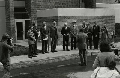 Administrators, faculty, and donors at the dedication of the Life Science Building addition.