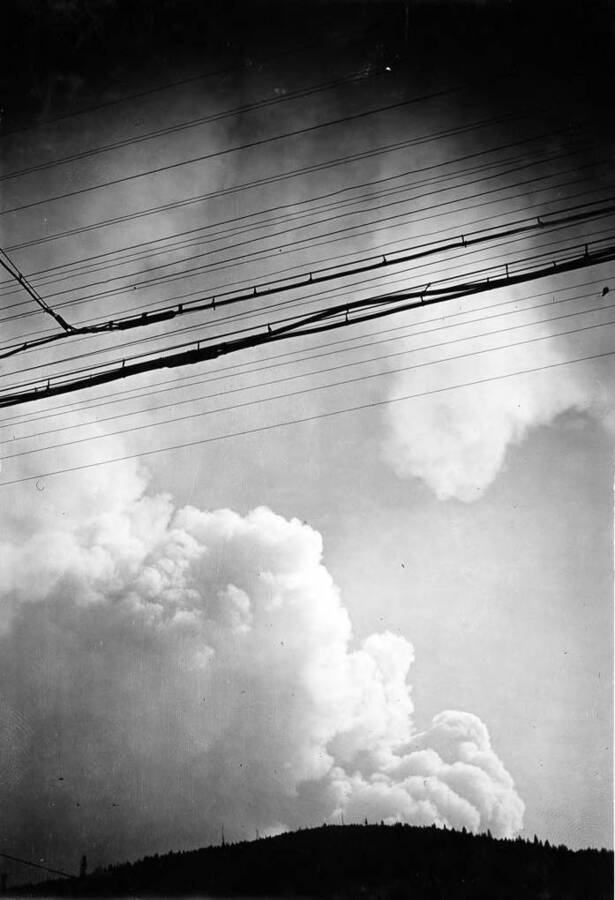 Forest fire 1910. Smoke before fire entered town Aug. 20.