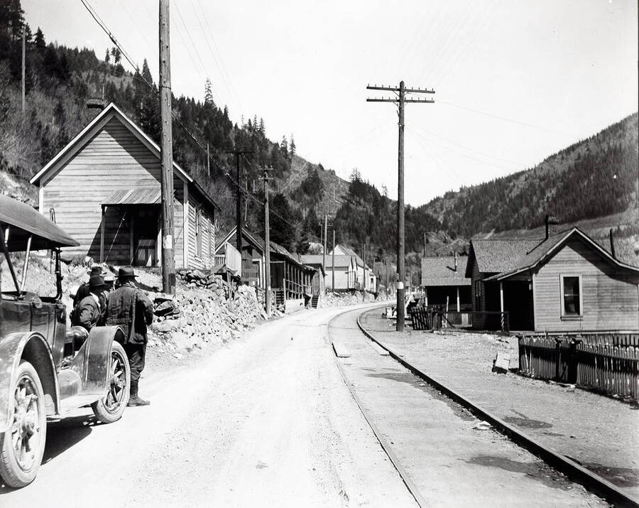 View of wagon road and railroad, wagon road and railroad at Gem, taken April 29, 1919