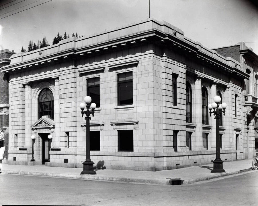 Exterior view. Note on back: First National Bank taken April 21, 1919