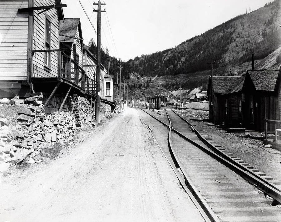 View of wagon road and railroad, wagon road and railroad at Gem, taken April 29, 1919