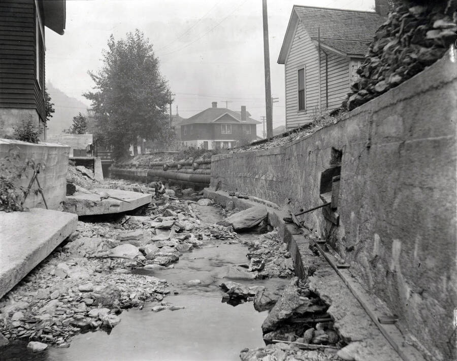 Johnny Nordquist retaining wall at house, August 28, 1919.