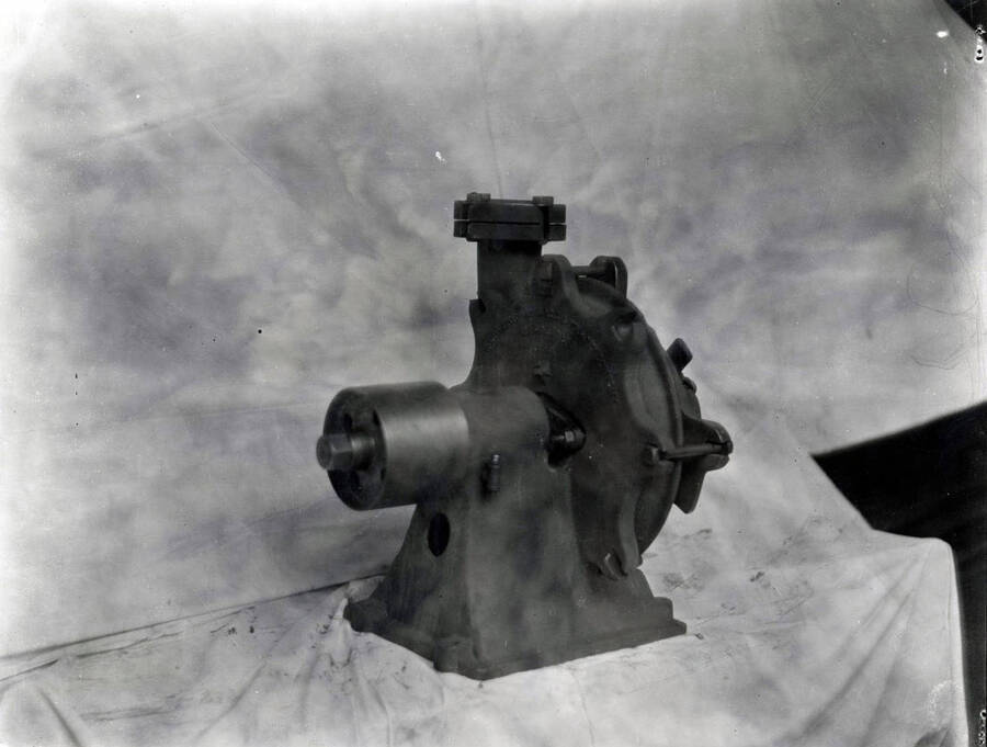 Image shows a centrifugal pump (patented), used for pumping water, at Coeur d'Alene Hardware and Foundry Co.  Wallace, Idaho 1922.