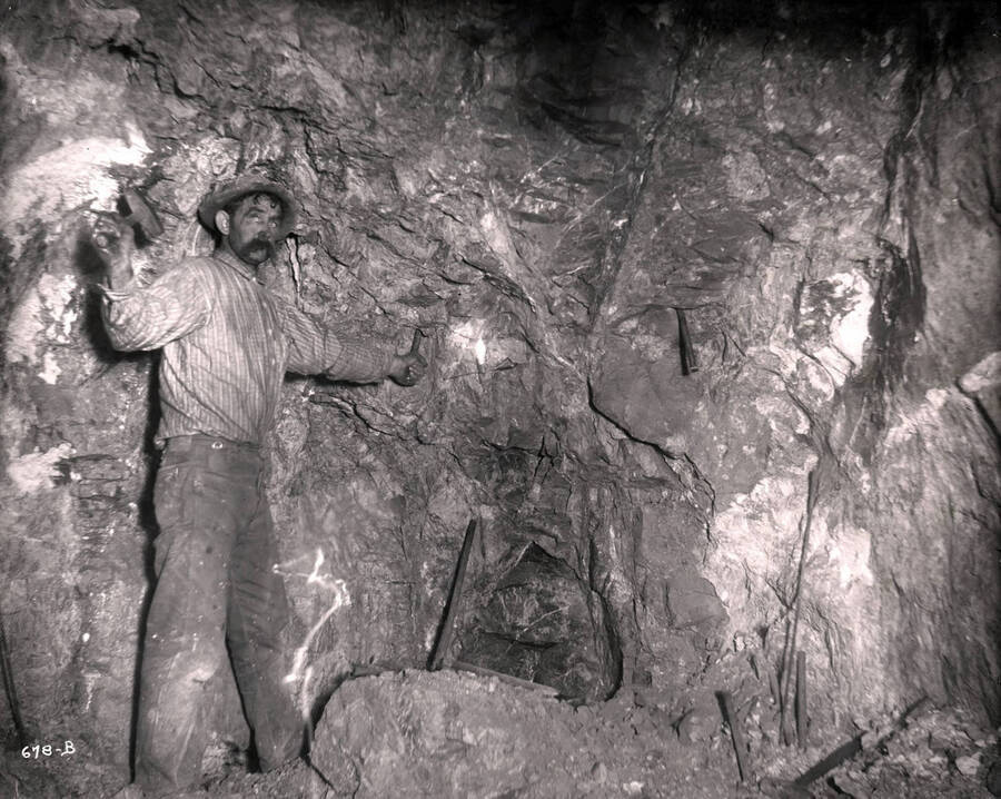 Nine foot breast of Galena and High Grade concentrating ore, Hecla Mine, No. 9Level, showing included diabase dike.