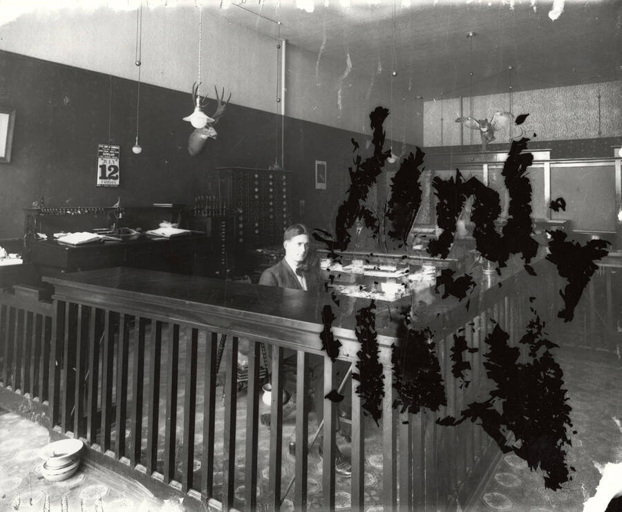 The interior view of Walter J. Bracking Real Estate and Mining Brokerage office in Wallace, Idaho.