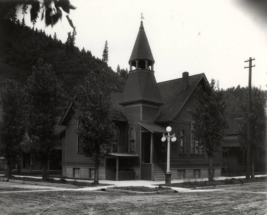 Exterior view of the First Methodist Episcopal Church in Wallace, Idaho.