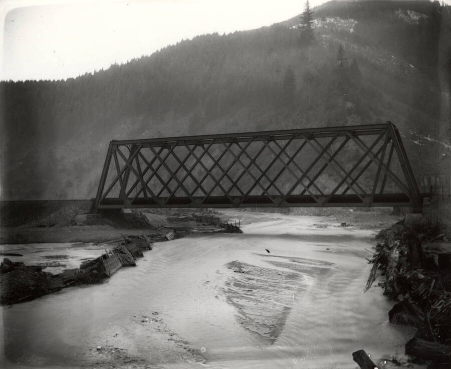 The railroad bridge over the Coeur d'Alene River in Idaho. Taken for H.L. Day.