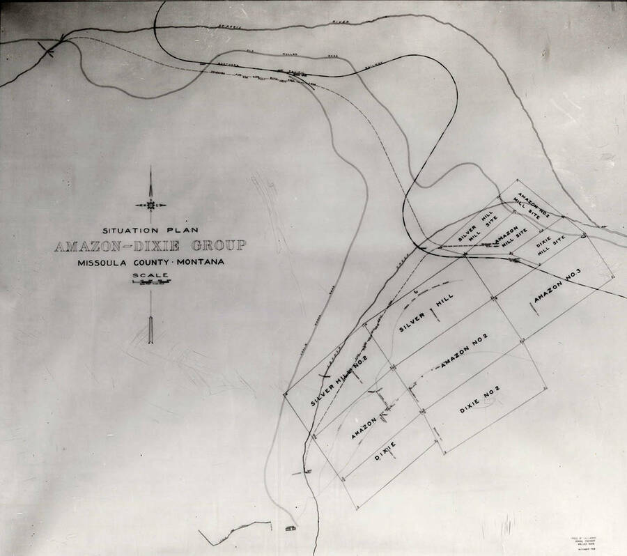 A map, called the Situation Plan, showing the Amazon, Dixie, and Silver Hill group in Missoula County, Montana.