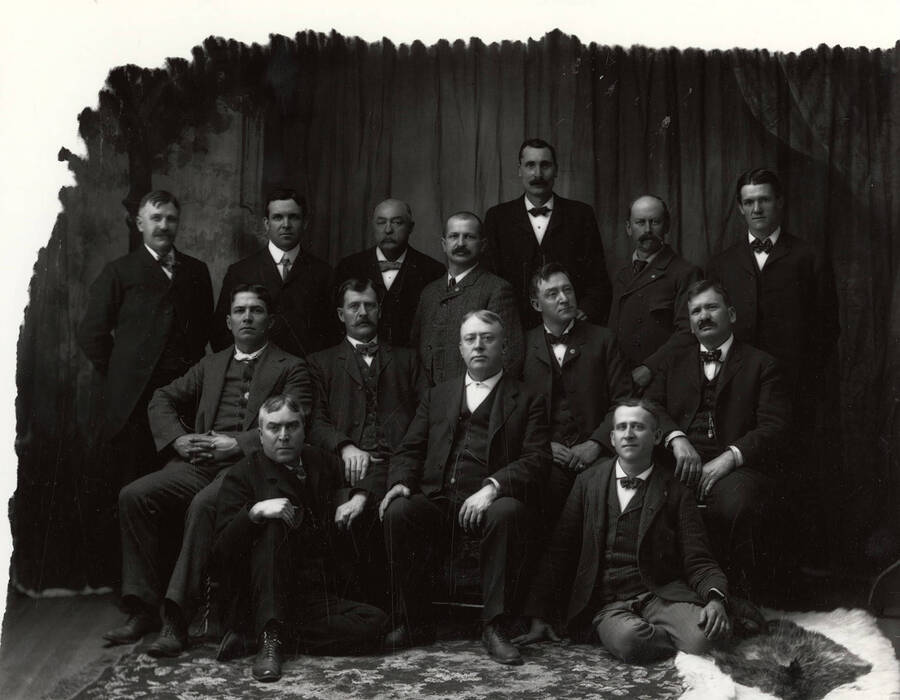 The officers of the Fraternal Order of Eagles in Wallace, Idaho. Included: Emil Pfister, L.L. Sweet, Theo. F. Jameson.