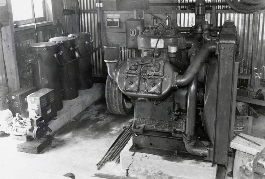 View of the generator and motor inside Thomas Mines in Wallace, Idaho.