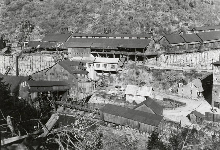 View of the buildings on  the Sherman Mine in Burke, Idaho.