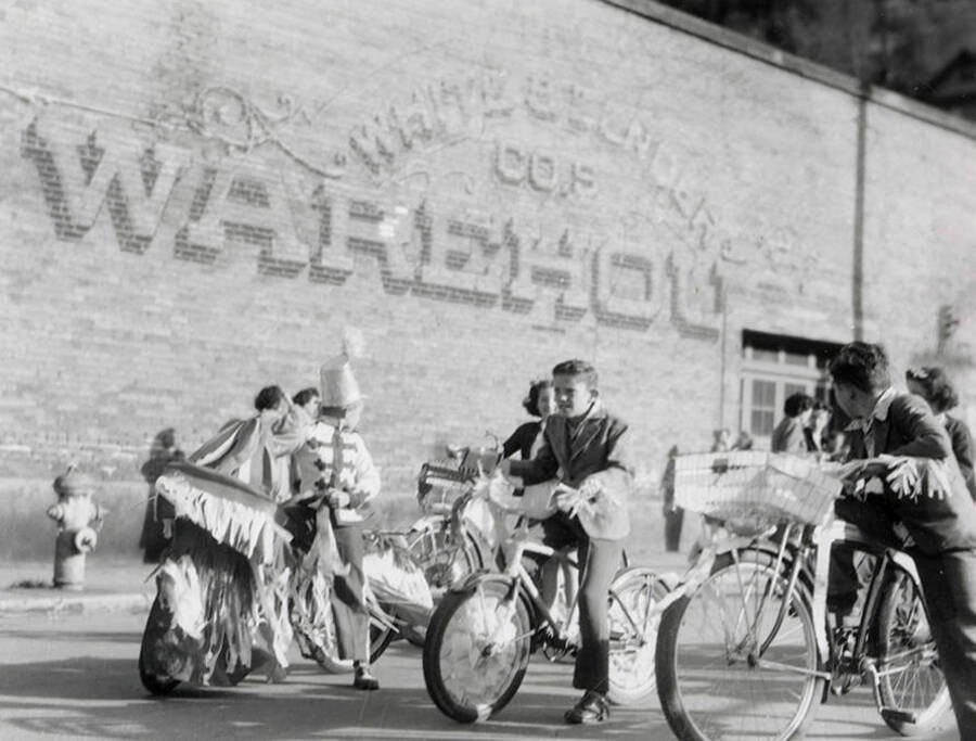 Children riding bicycles during the Elks Roundup parade in Wallace, Idaho.