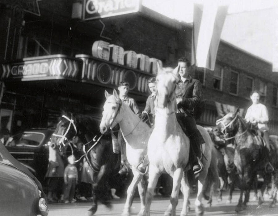 Men riding horses in the Eagles parade in Wallace, Idaho.