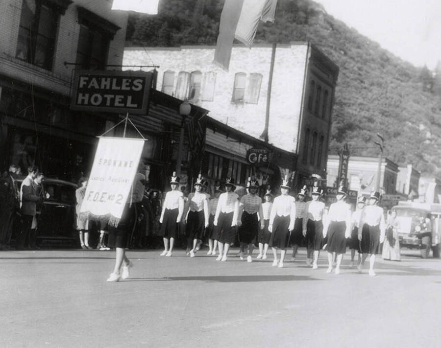 The Ladies Auxiliary walking in the Eagles parade in Wallace, Idaho.
