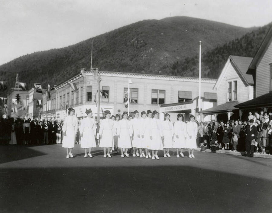 The Coeur d'Alene Ladies Auxiliary drill team at the Eagles Convention in Wallace, Idaho.