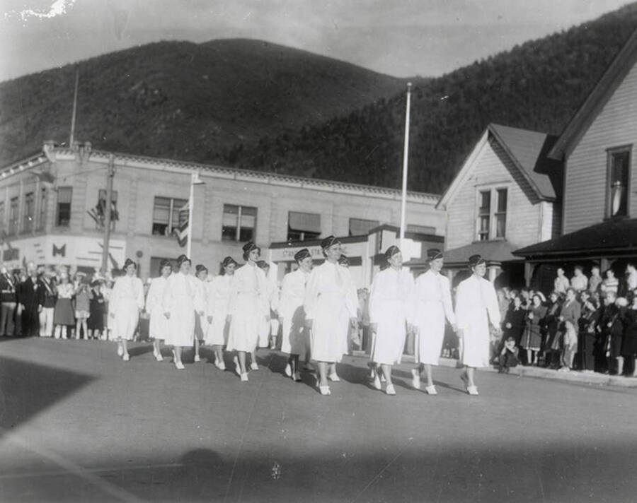 The Coeur d'Alene Ladies Auxiliary drill team at the Eagles Convention in Wallace, Idaho.