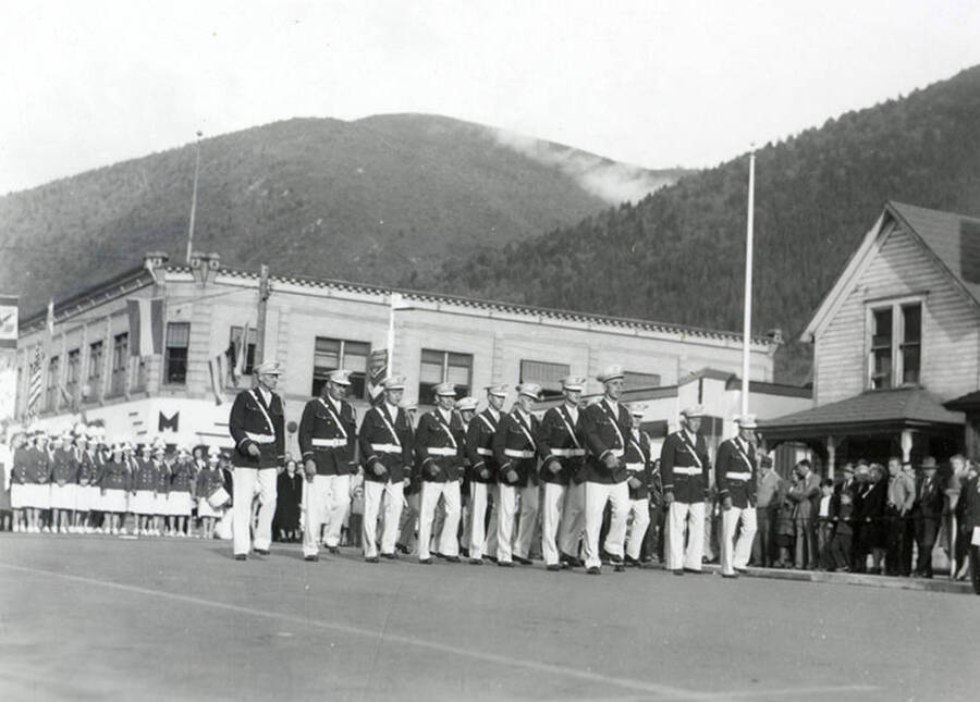 The Coeur d'Alene FOE 486 drill team at the Eagles Convention in Wallace, Idaho.