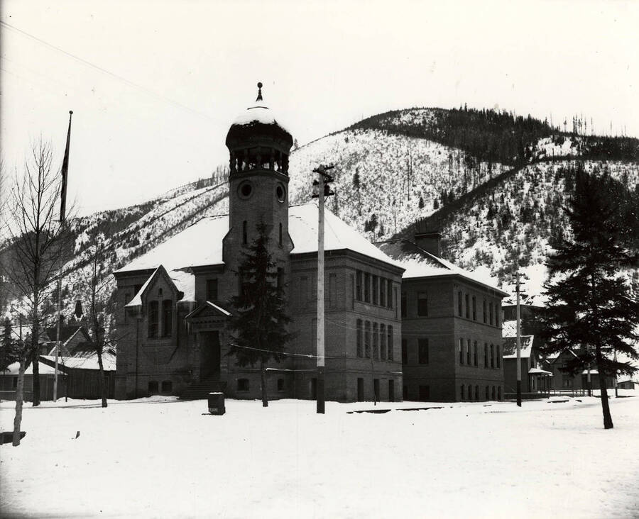 Exterior view of Wallace High School in Wallace, Idaho.