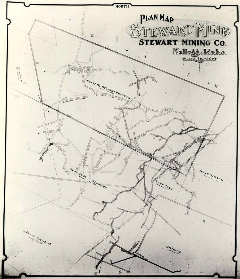 Plan map of Stewart Mine of Stewart Mining Company in Kellogg, Idaho.