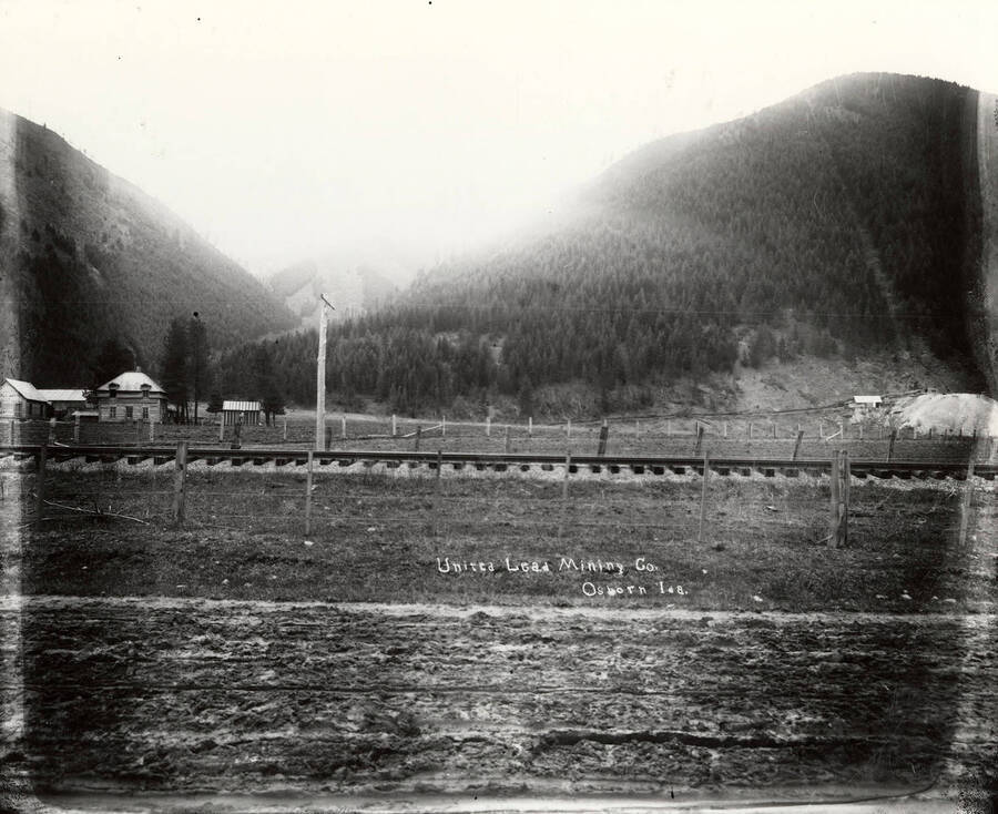 Railroad tracks and buildings at United Lead Mining Company in Osborn, Idaho.
