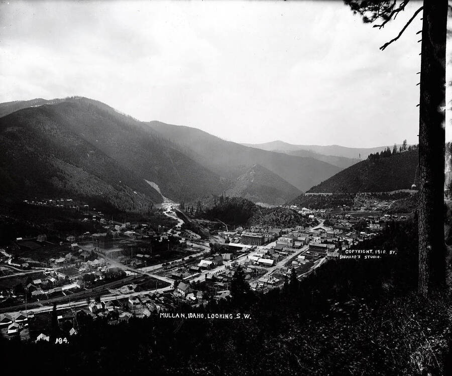 Photo of Mullan taken from the hillside. Caption on front: "Mullan, Idaho looking S.W."
