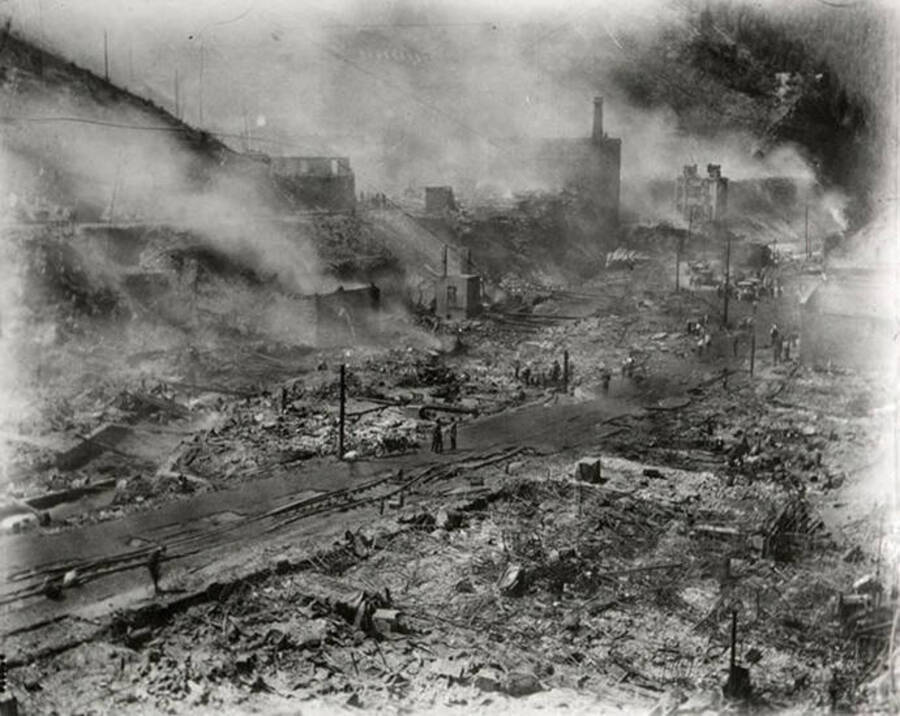 View of Burke, Idaho after the fire of July 13, 1923.