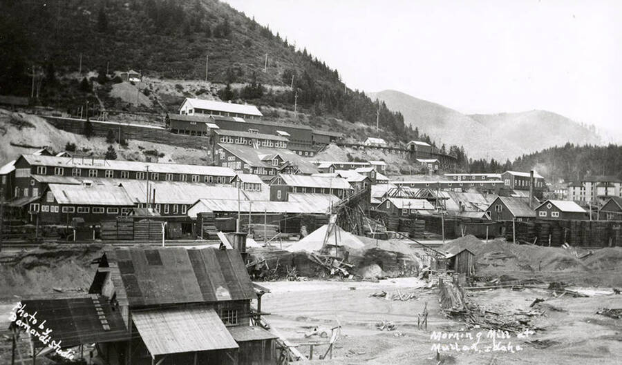 View of Morning Mill, covered in buildings, in Mullan, Idaho.