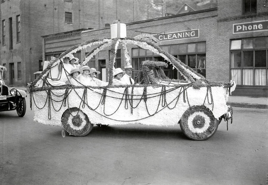 A decorated automobile for the annual Elks roundup parade in Wallace, Idaho.