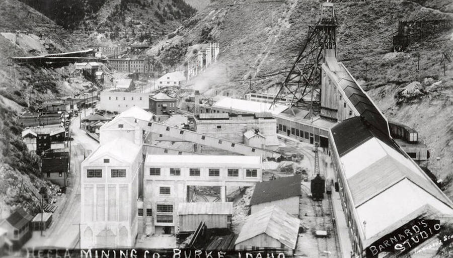 View of the buildings covering the Hecla Mining Company in Burke, Idaho.