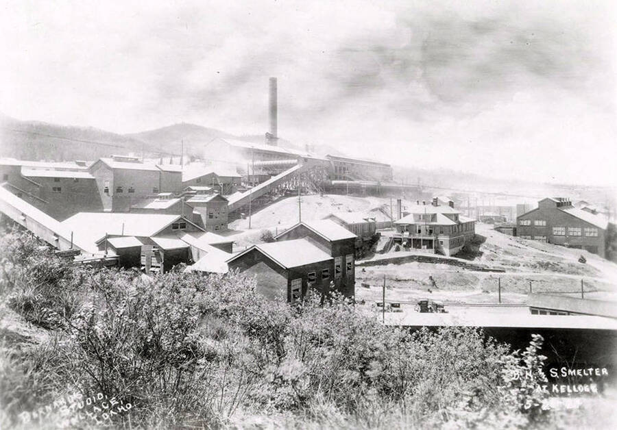 View of Bunker Hill and the Sullivan smelter in Kellogg, Idaho.
