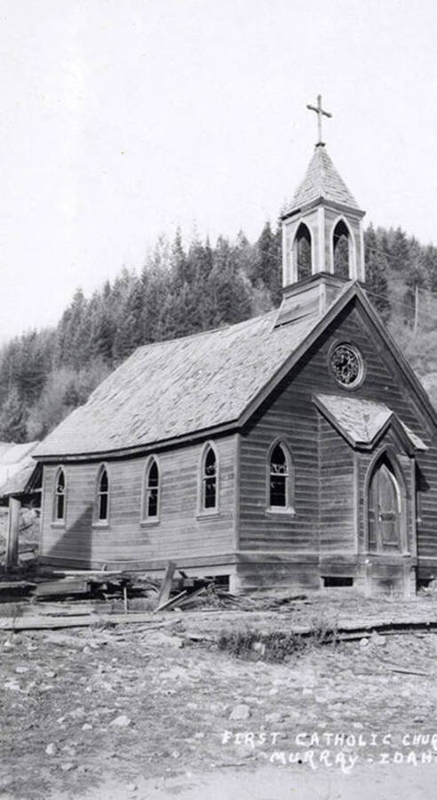 Exterior view of the First Catholic Church in Murray, Idaho.