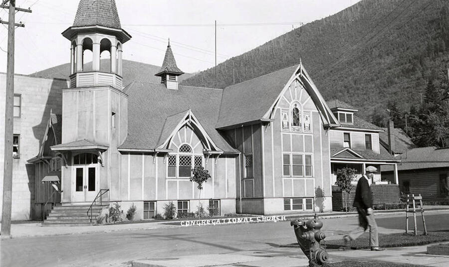 Exterior view of the Congregational Church in Wallace, Idaho.
