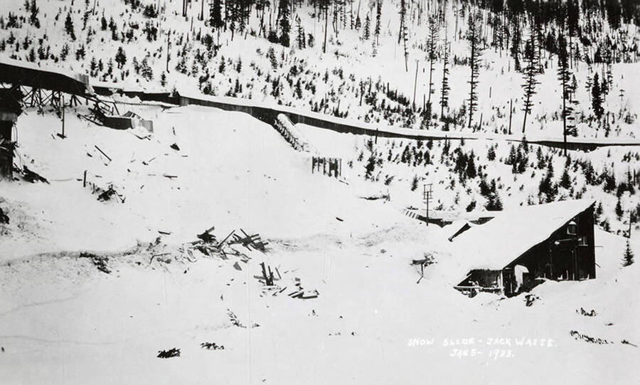 View of a snow slide at the Jack Waite Mine in Duthie, Idaho.