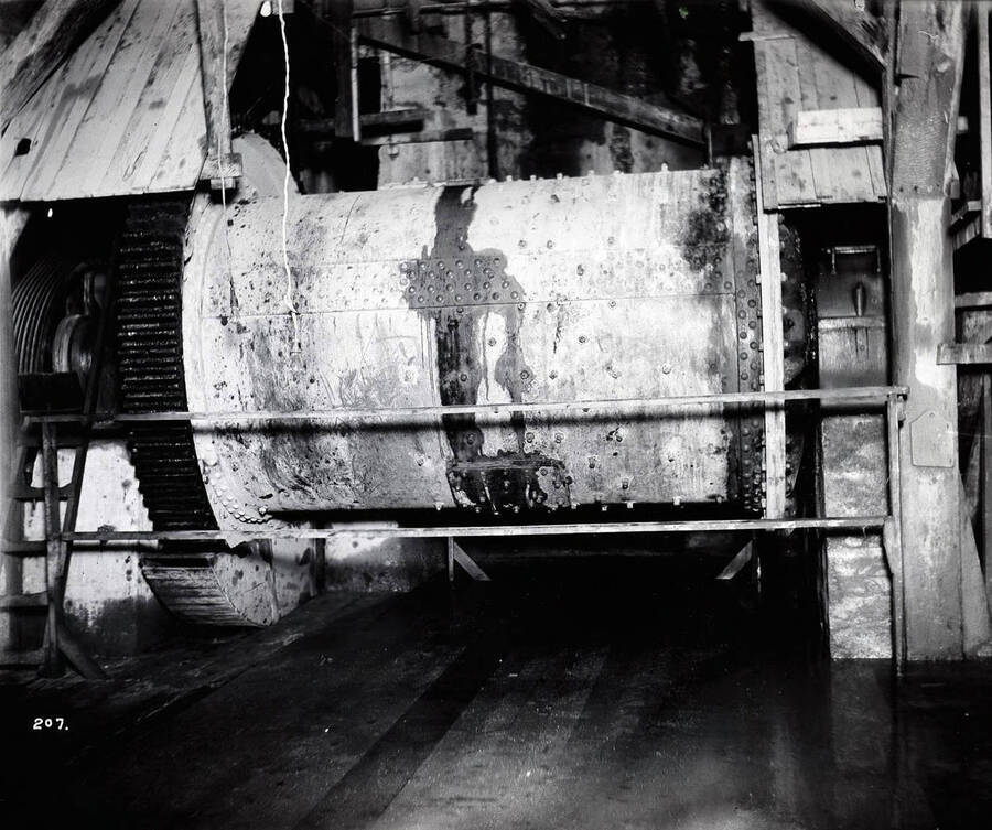 This interior image of the Morning Mine shows a tube mill,  used to process ore.
