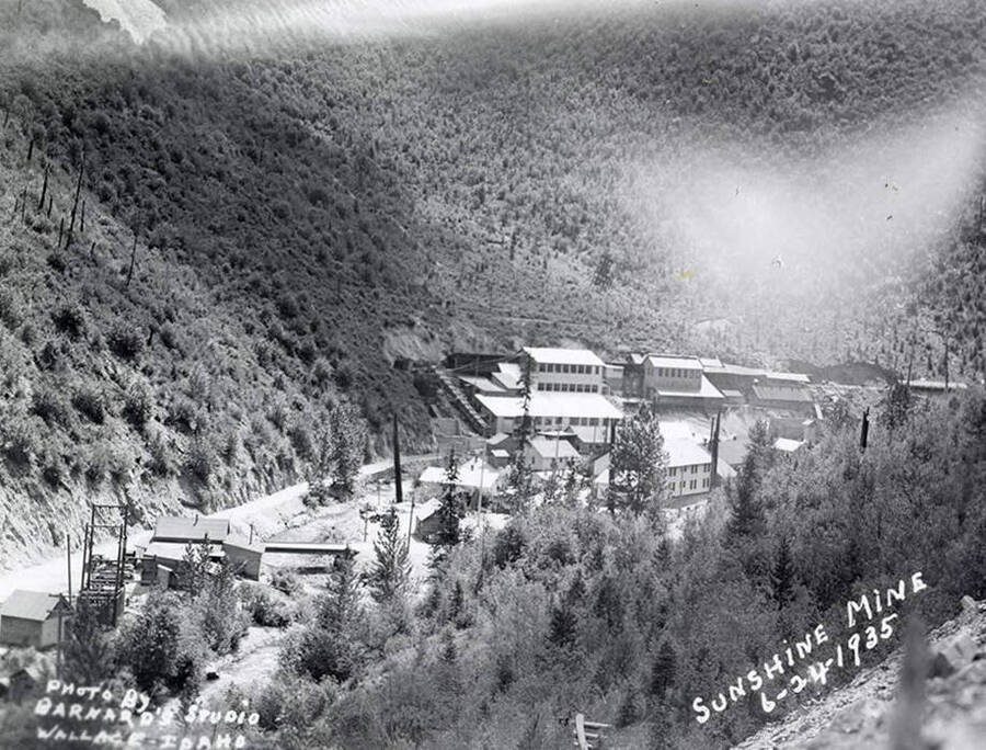 View of the buildings on Sunshine Mine, which is part of the Sunshine Mining Company, in Kellogg, Idaho.