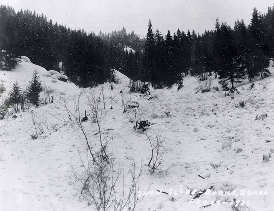 View of the snow slide in Burke, Idaho.