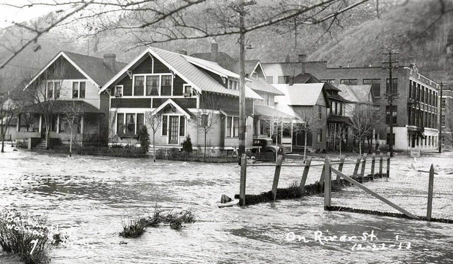 View of River Street during the Placer Creek flood in Wallace, Idaho.