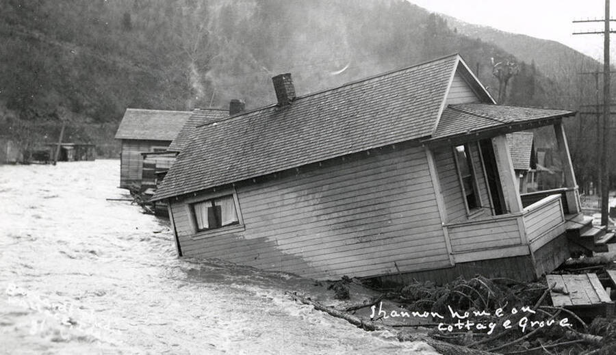 View of the Shannon home on Cottage Groves during the Placer Creek flood in Wallace, Idaho.
