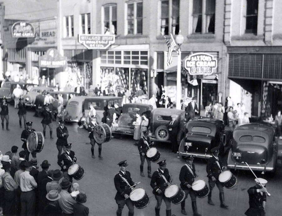The marching band playing during the Eagles Parade in Wallace, Idaho.