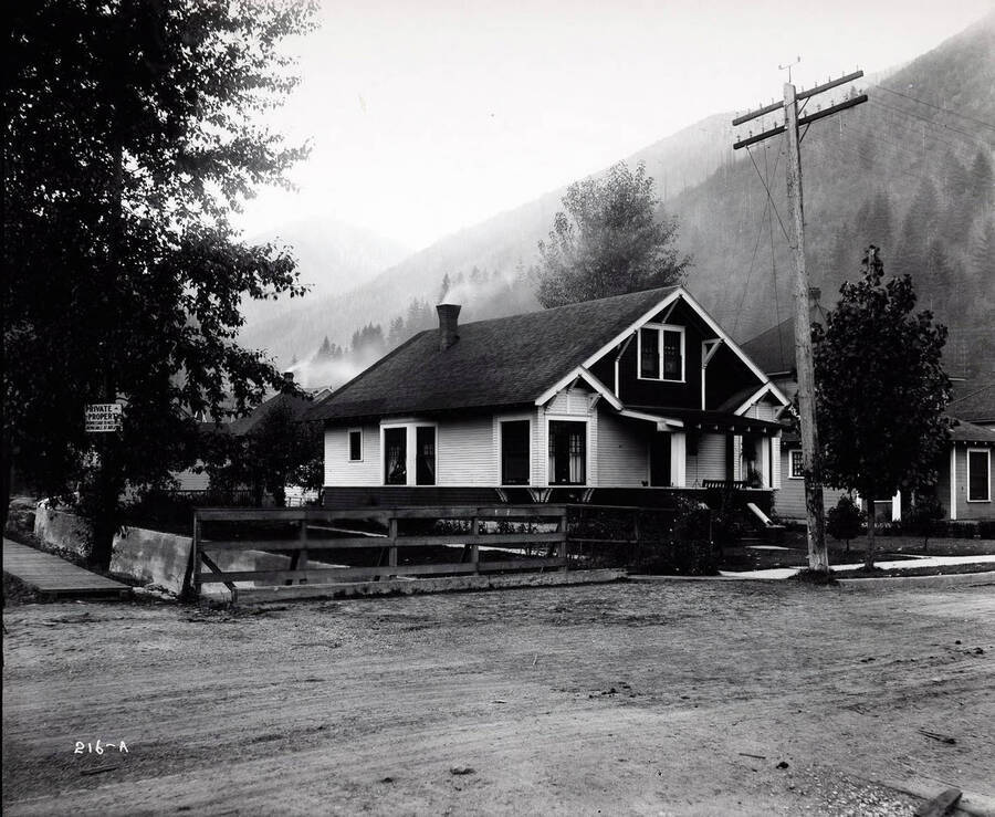 Photo of the exterior of the Dr. Charles Mowery residence in Wallace, Idaho. Mowrey was a one-time mayor of Wallace.