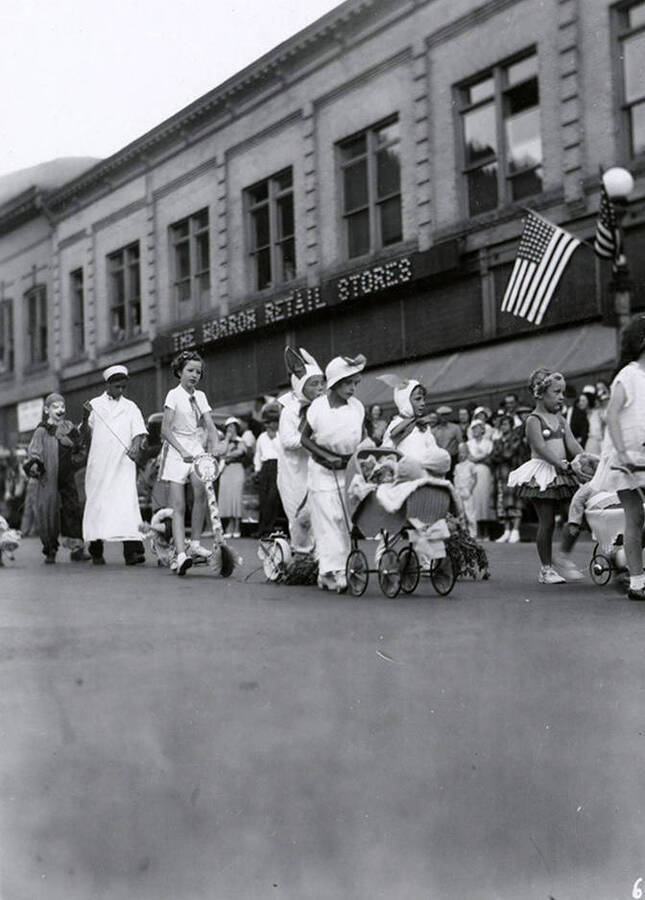 Children marching in the Elks Roundup parade in Wallace, Idaho.